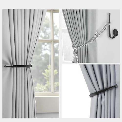 2pcs Curtain Holdbacks Black， Curtain Holders for Wall Mounted Curtain Pull