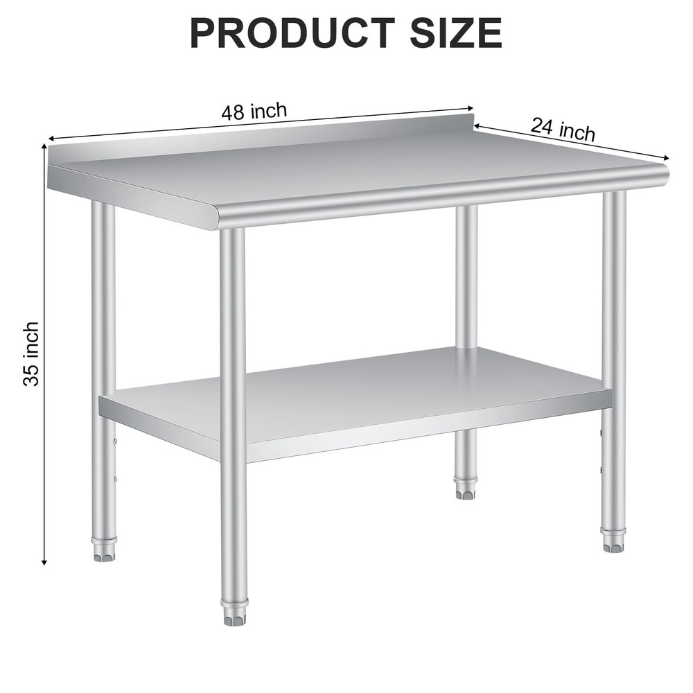 Folding Stainless Steel Prep Table 48x24in Metal Table w/ Adjustable Undershelf