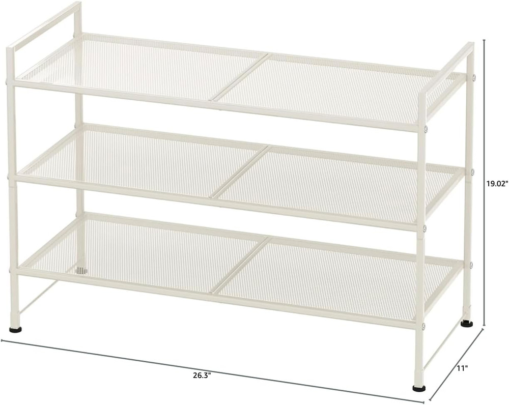 3-Tier Stackable Mesh Shoe Rack, White