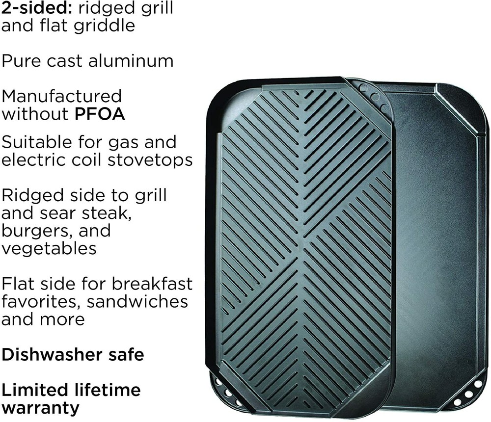 New Ecolution Reversible 19.5” x 11, Non-Stick, Double Burner Griddle Black