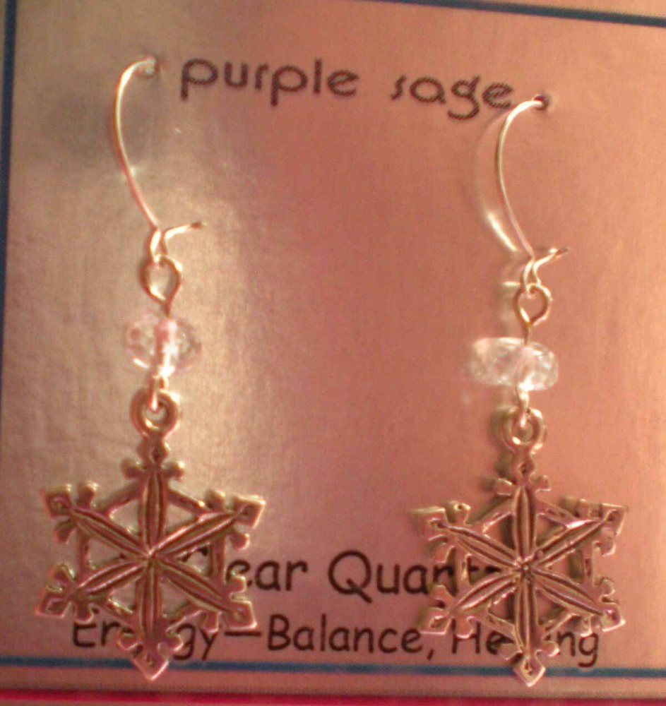 Sterling Silver Snowflake and Clear Quartz Earrings e159