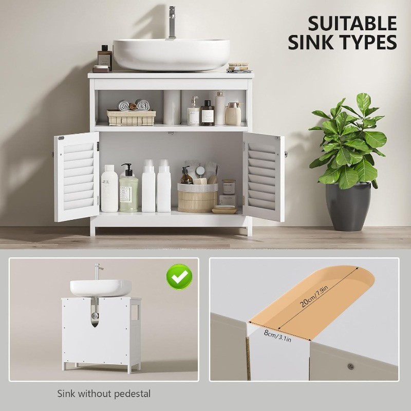 Under Sink Storage Cabinet with 2 Doors & Open Shelf, Freestanding Bathroom