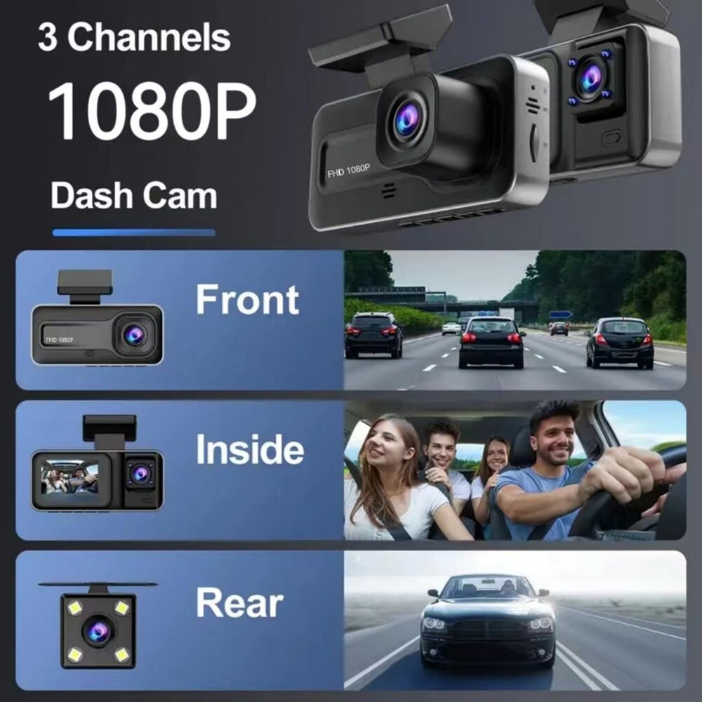 1080P DVR Dash Front & Inside & Rear Driving Recorder with 2 Q2D0