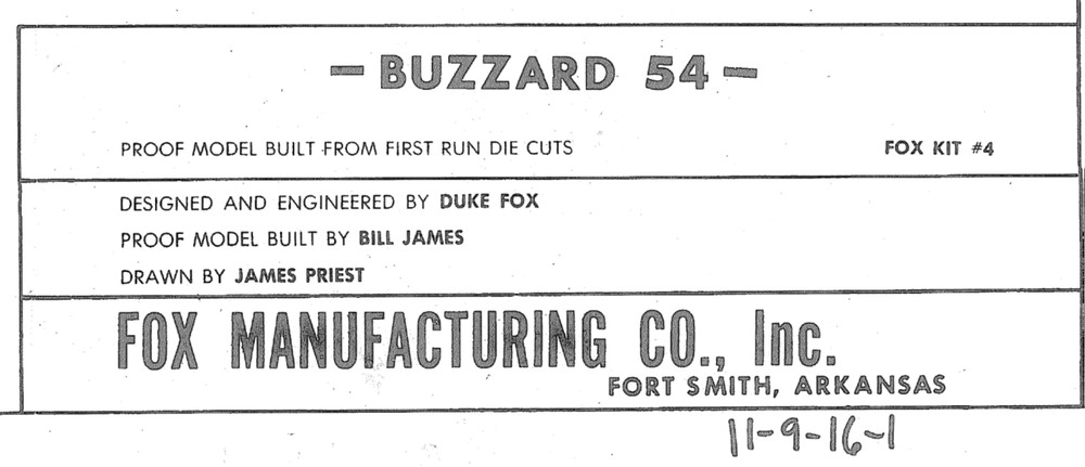 Duke Fox BUZZARD 54 TOW-LINE GLIDER PLAN + RIB PATTERNS for 54" Span Sailplane