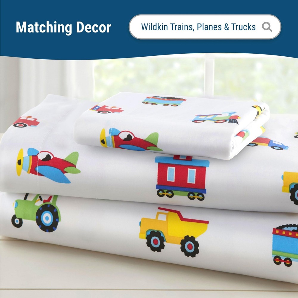 100 Cotton Fitted Crib Sheet Soft Breathable Trains Planes Trucks Pattern