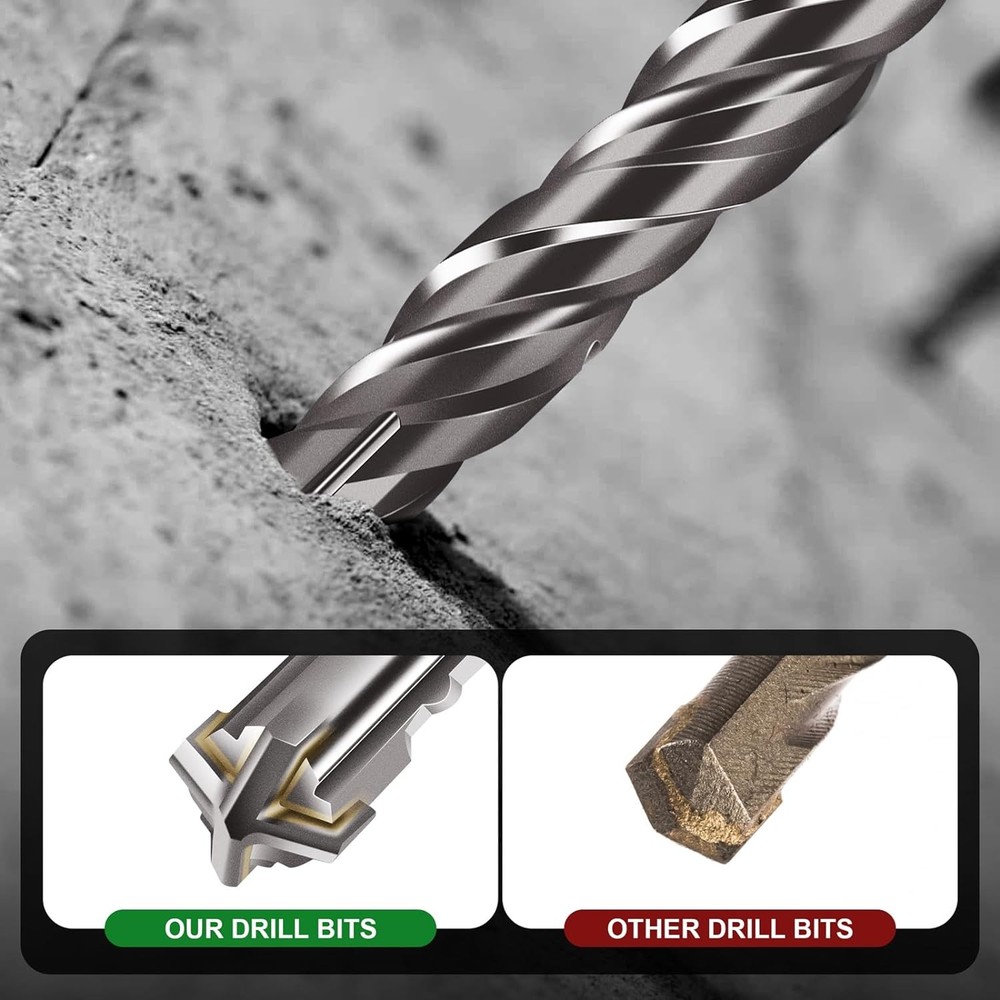 1/2x12 SDS-Plus Rotary Hammer Drill Bit, Carbide Tip 4-Cutter 1/2x12"(2pcs)