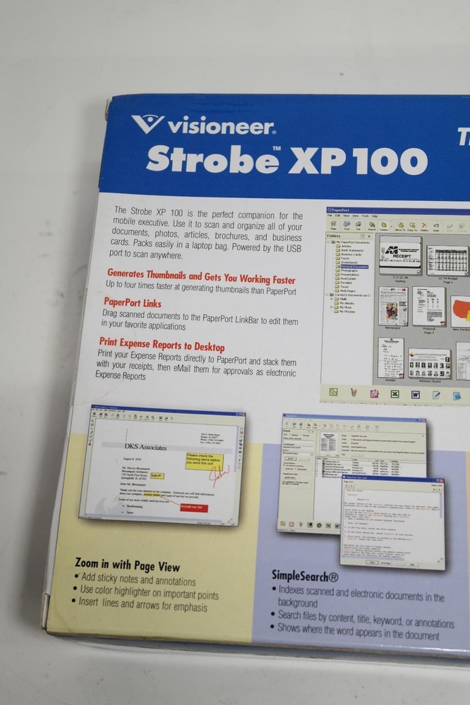 NEW VISIONEER STROBE XP 100 BLACK PORTABLE SHEETFEED DOCUMENT MOBILE SCANNER