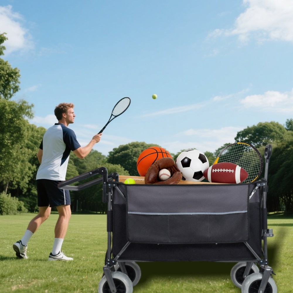 Push-Pull Folding Wagon Cart with Rotating Handle & Large Beach Tires