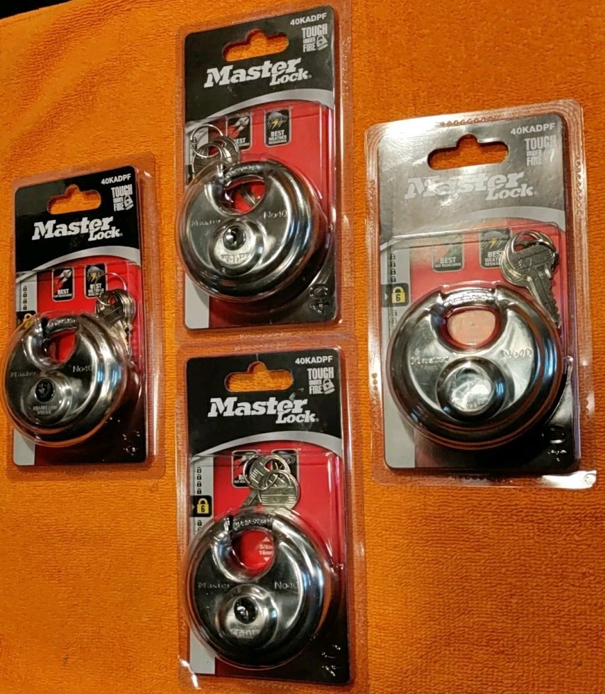 (4pc.) Master Lock 40KADPF Round Padlock with Shielded Shackle,NEW,Ships Fast