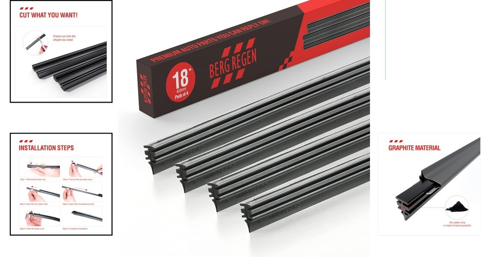 18-Inch Universal Windshield Wiper Refills - 4-Piece Rubber Replacement Set
