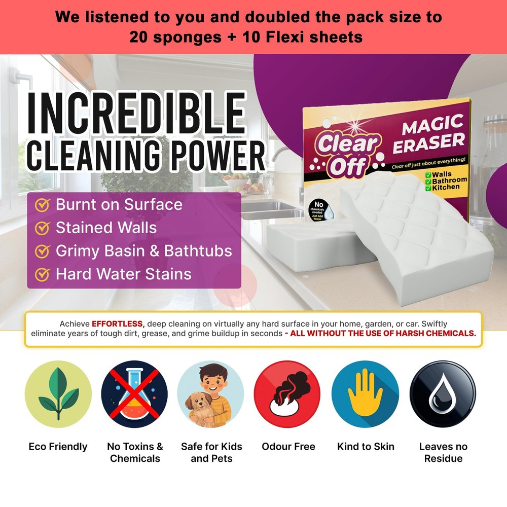 20 Pack Upgraded Magic Sponge Eraser Extra Large Super Powerful - White