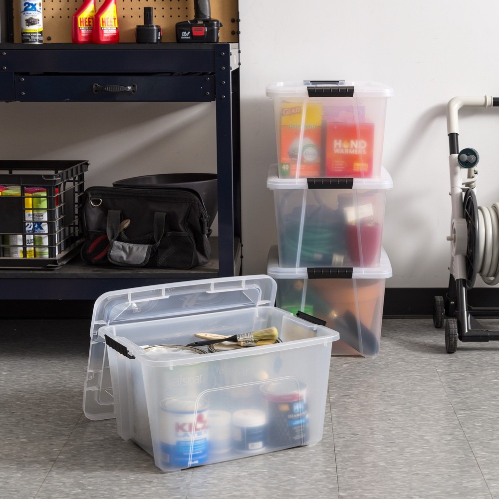 32 Qt. Plastic Storage Bins W/ Lids Stackable Storage Containers Totes 4 Pack