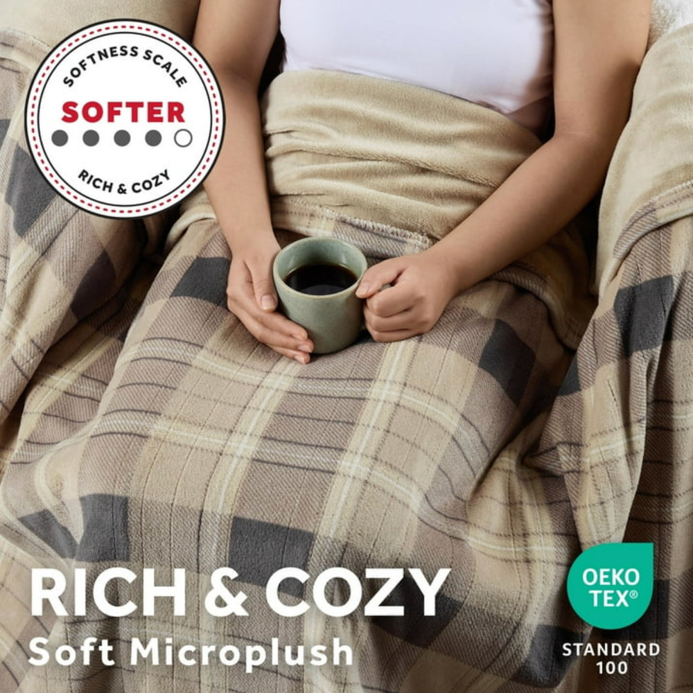 Sunbeam Microplush Oversized Heated Throw / Blanket 60" x 80" 4 Heat Settings
