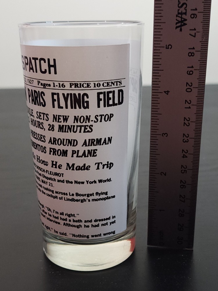 Charles Lindbergh Flight ACL DRINKING GLASS Newspaper Headline POST DISPATCH