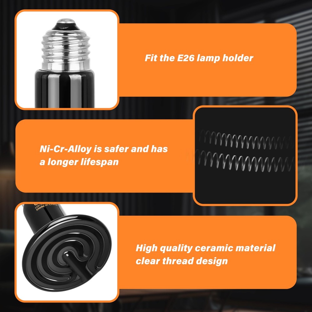 Simple Deluxe 75W Ceramic Heat Emitter 2-Pack, Reptile *2, Black/2-pack