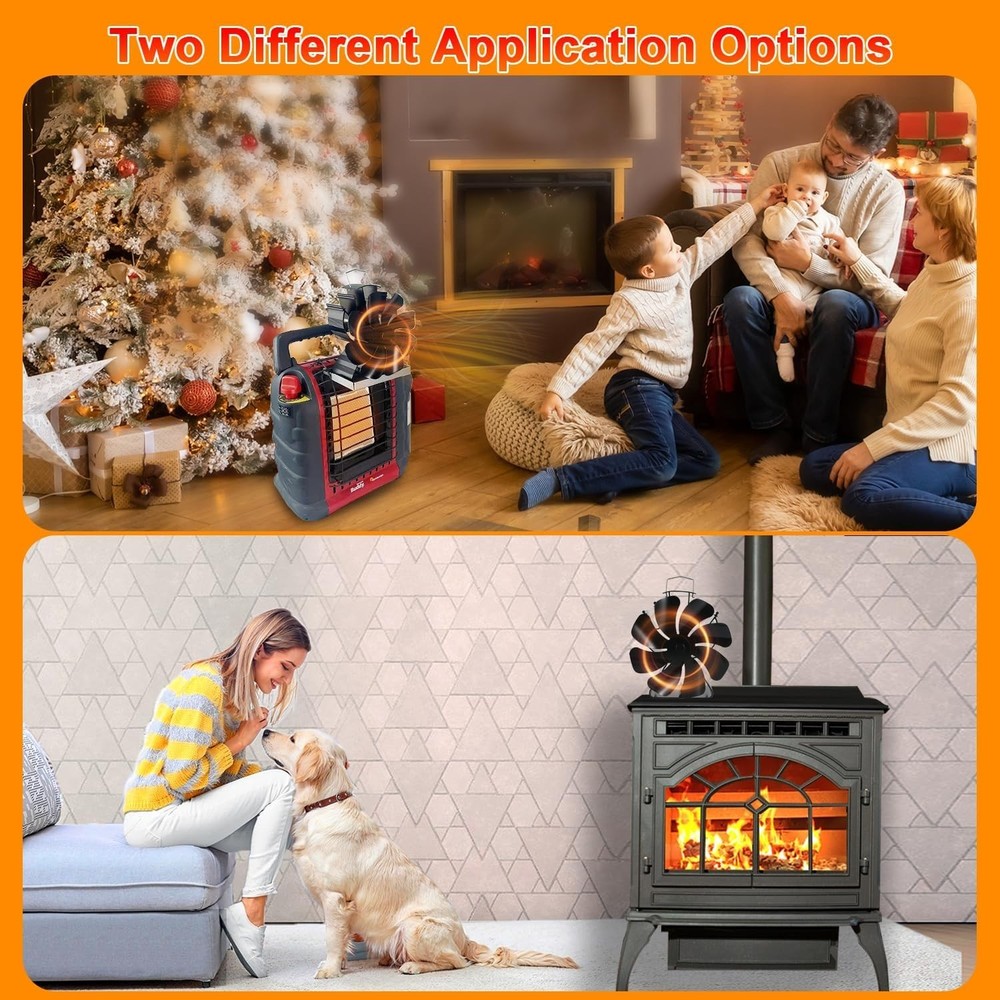 Silent and Efficient 8-Blade Fireplace Fan - Includes Buddy Heater Bracket