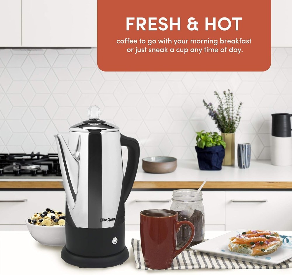Electric 12-Cup Stainless Steel Coffee Percolator w/Keep Warm Cool-Touch Handle