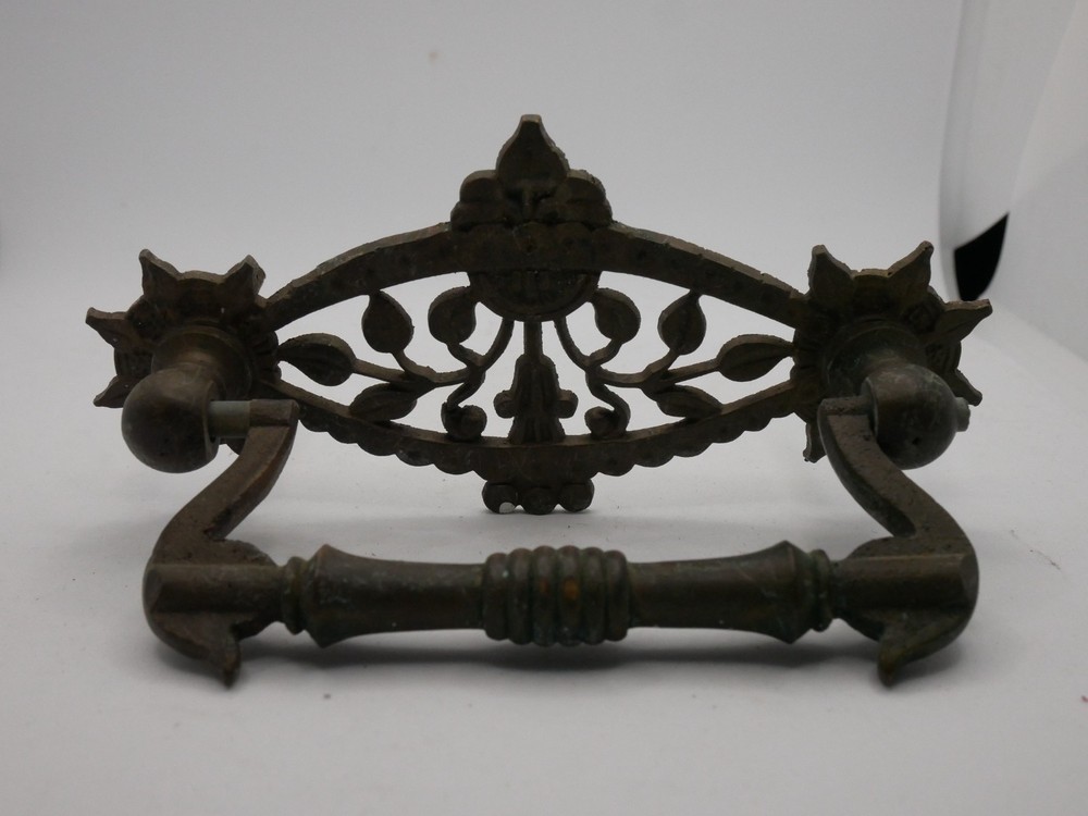 3 Antique Victorian Era Ornate Decorative Cast Brass Drawer Pull