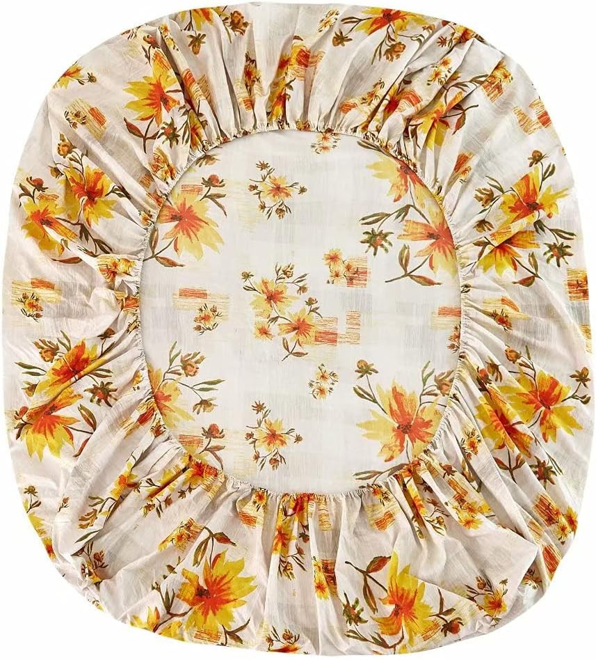 Rustic Yellow Floral Sheet Set Queen Size, 4 Piece Printed Microfiber Bedding Sh