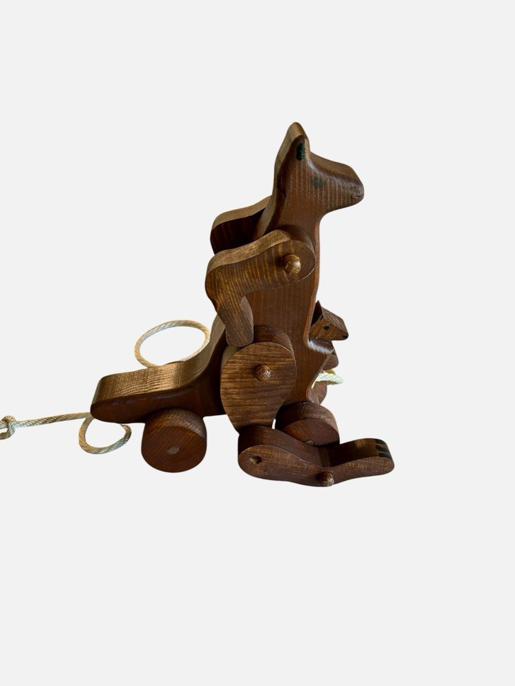 Kangaroo Pull Toy Wood Primitive Handmade 9”