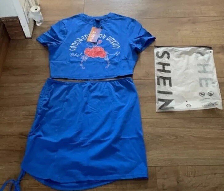 Shein  blue side draw string  Skirt And Top size oxl