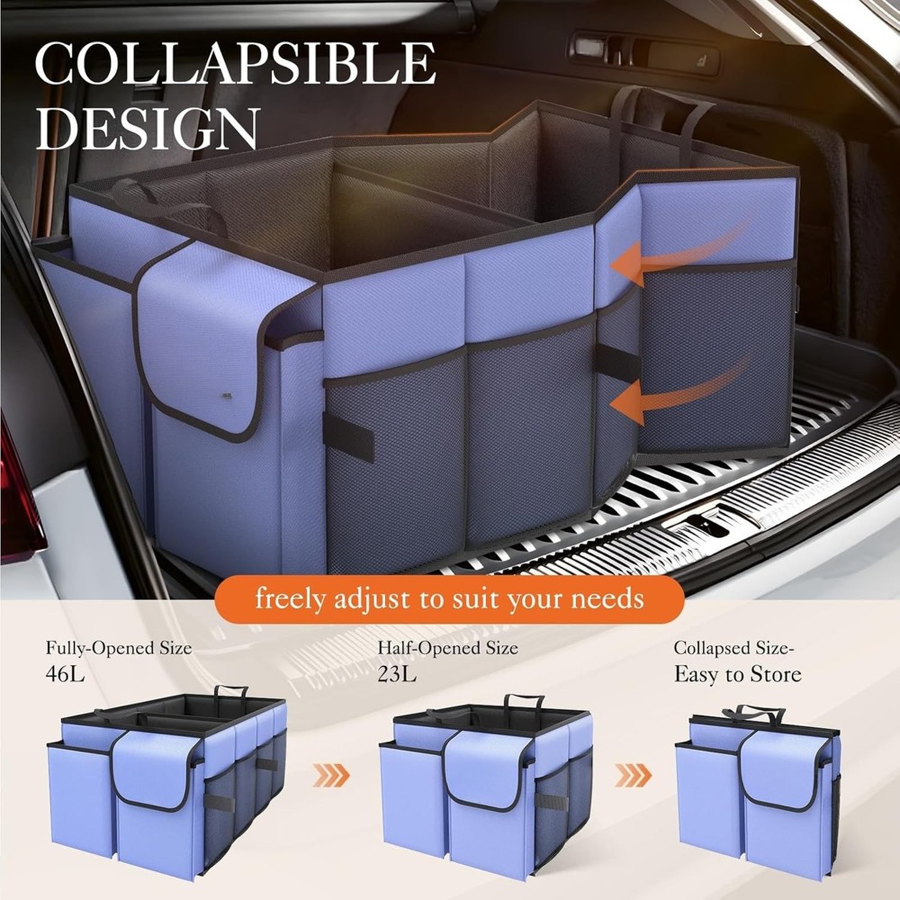 Large-Capacity Trunk Organizer - Foldable , , Sundries, Blue, 2 Compartments