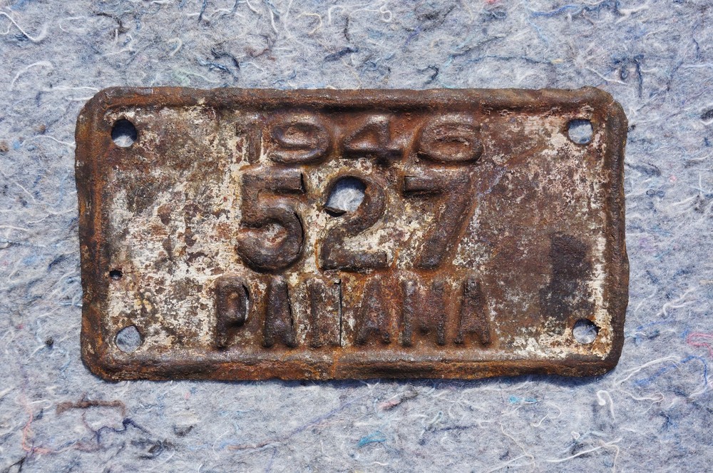 1946 PANAMA MOTORCYCLE License Plate Rare