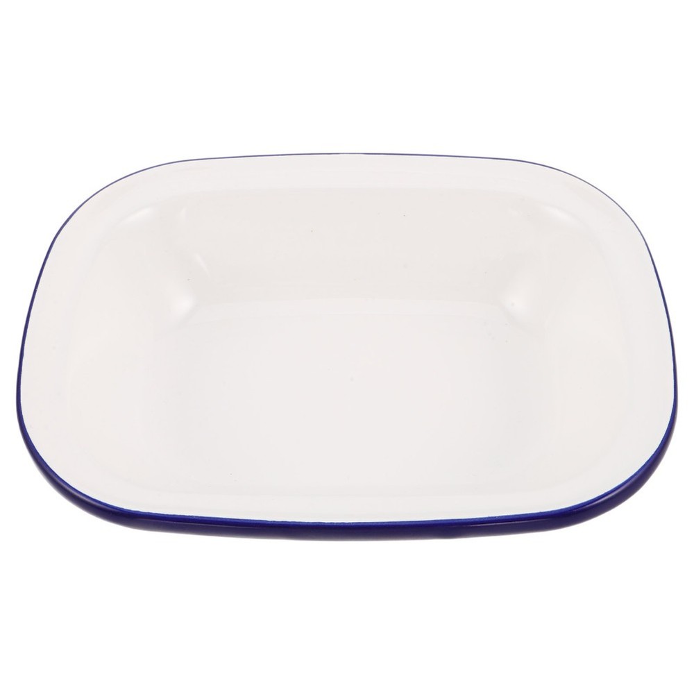 White Enamel Baking Pan Square Cake Heavy Duty Roasting Tray Rectangle