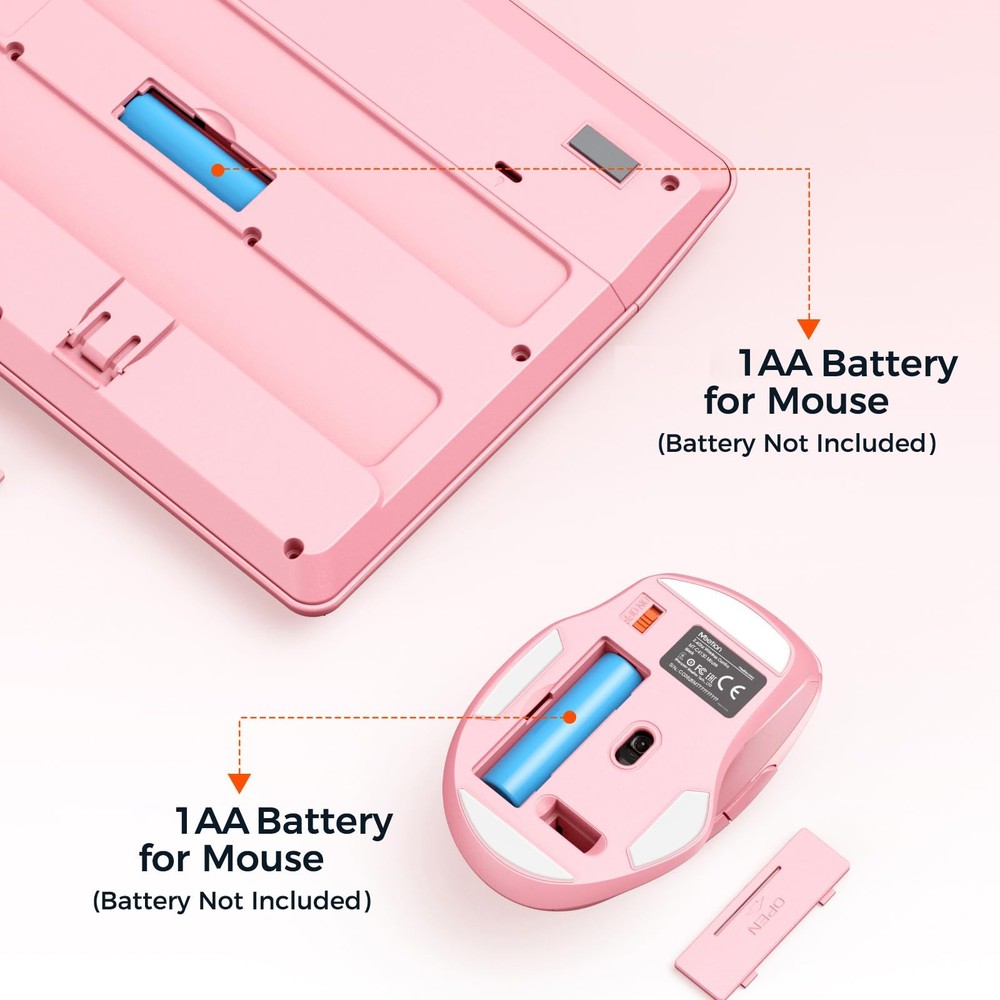 Wireless Keyboard with Wrist Rest Mouse Combo 2.4G Full-Sized Pink