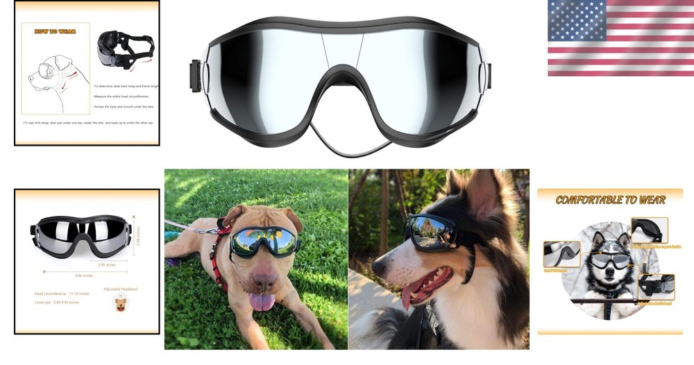 UV Protection Dog Sunglasses - Adjustable Goggles for Medium to Large Breeds