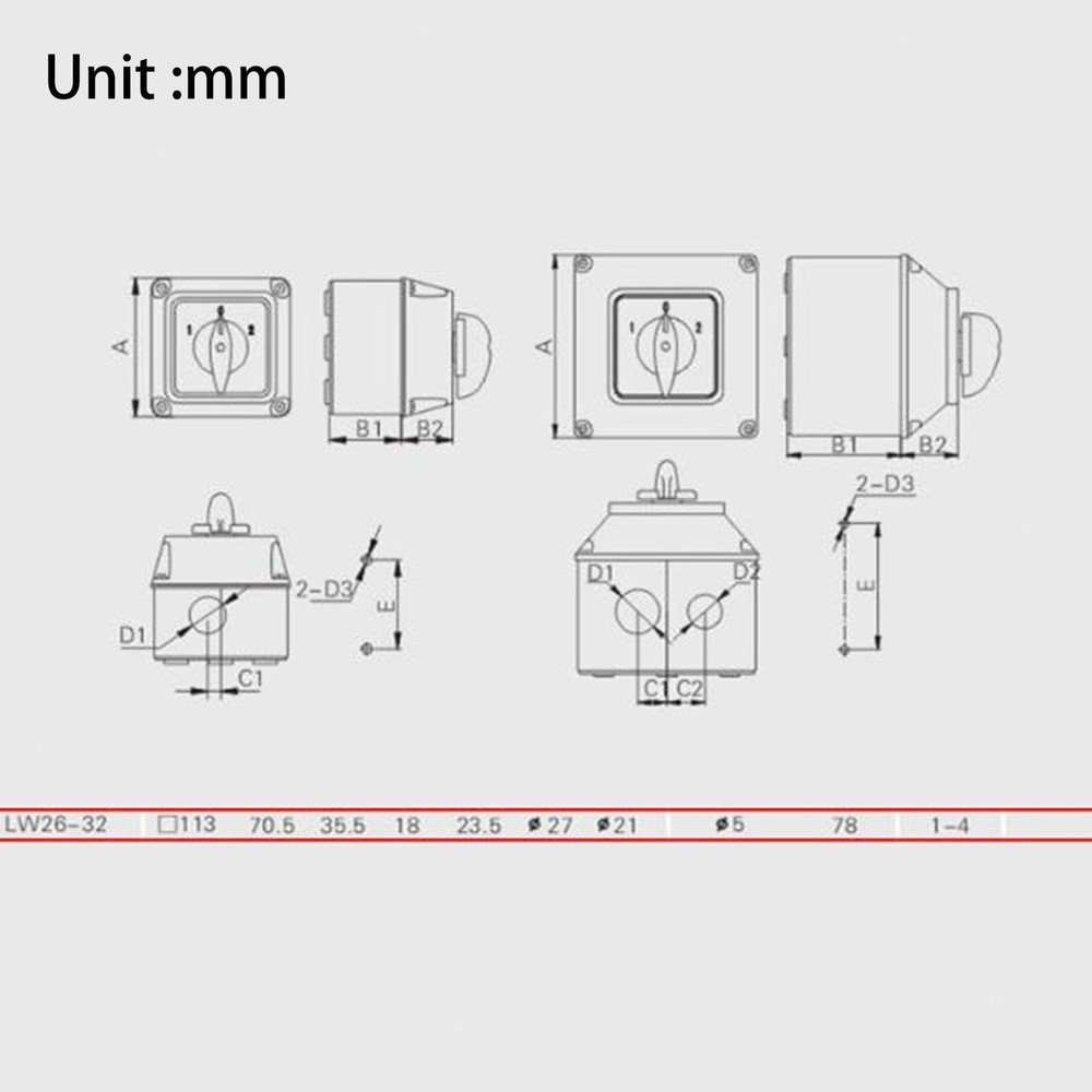 Changeover Switch Universal 3 Position Waterproof Base Box for Power Switch