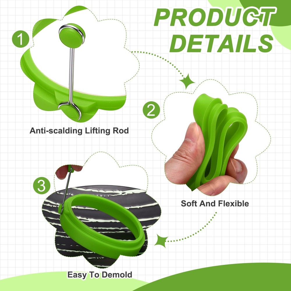 4 Pcs Round Egg Rings, Silicone Egg Pancake Rings Set, Green