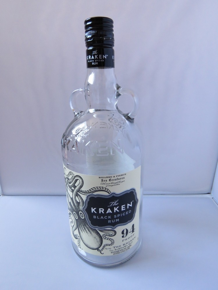 1 litre 94 Proof Kraken Black Spiced Rum Empty Bottle