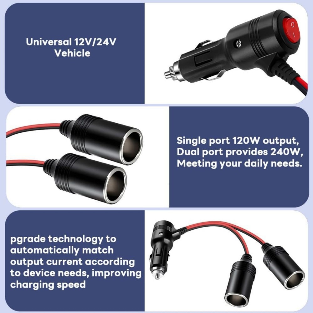 12-24V 10A Input/Output Universal Car Cigarette Lighter Splitter Adapter