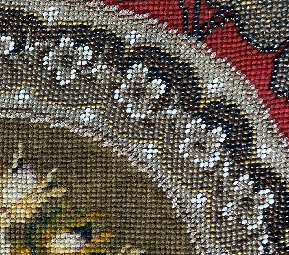 Antique Victorian Glass Beadwork and Needlepoint Fire Screen Panel for Pillow ?