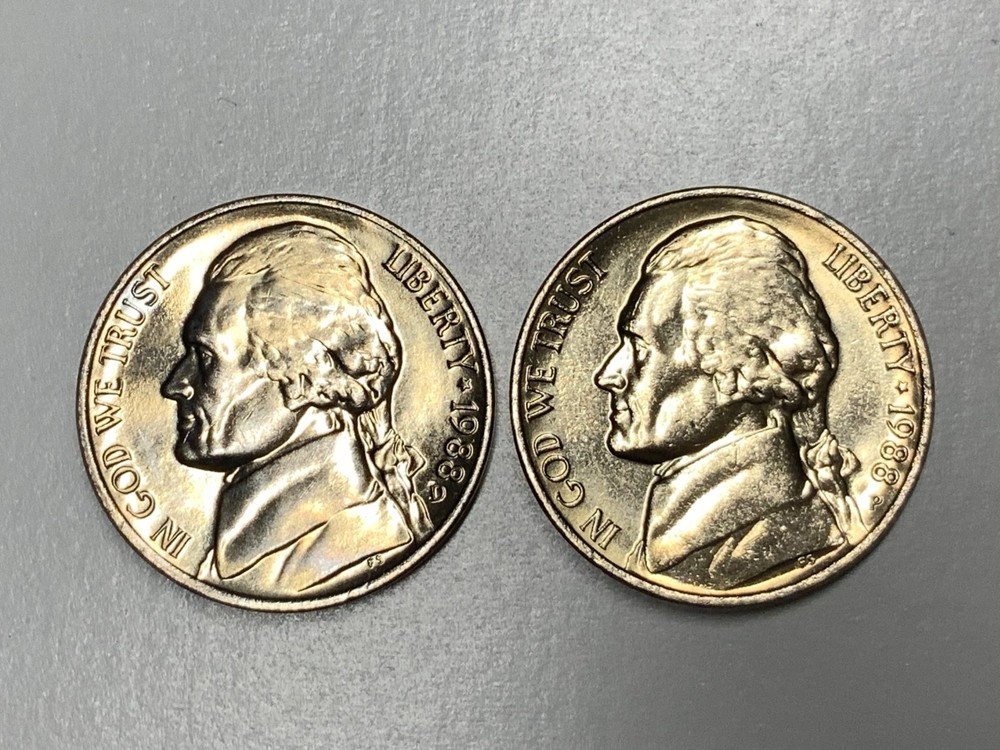 1988 D&P Jefferson Nickels. Full Steps.