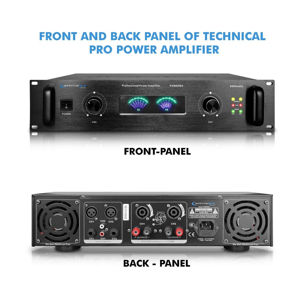 Technical Pro Professional Portable PA System, 2 Channel Digital Stereo Power...