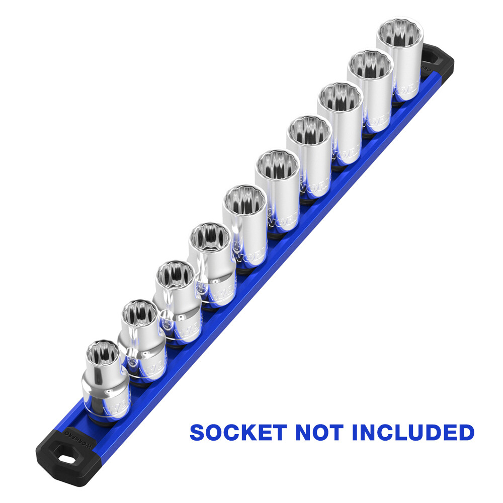 WORKPRO 3/8 Drive Magnetic Socket Organizer Socket Rail Heavy Duty Socket Holder