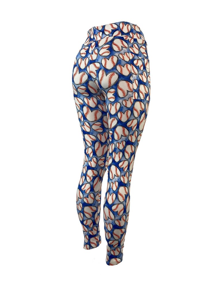 Baseball Hearts Super Soft Leggings & Capris Multiple Sizes w/POCKETS