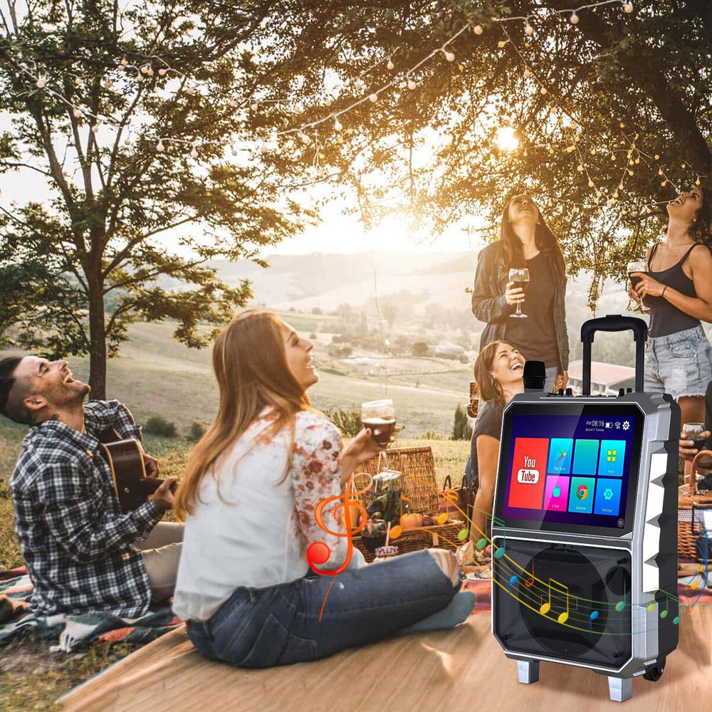 8” Woofer Bluetooth Speaker Karaoke Machine W/Wireless Mic LED Light 14" Tablet