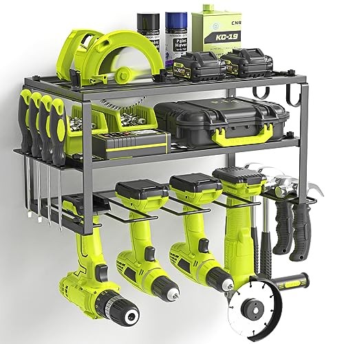 Power Tool Organizer, Heavy Duty Iron, 3 Layers Storage Rack 4 Drill Holders A