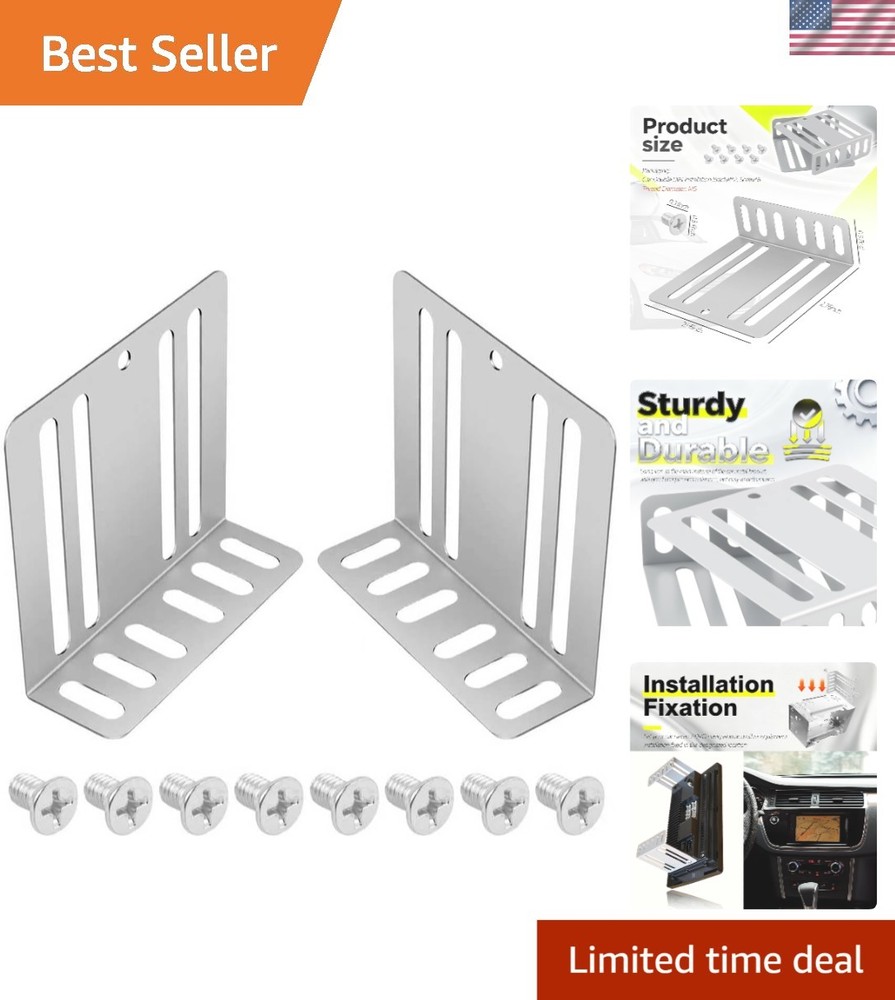 2PCS Car Double DIN Install Kit – Adjustable Brackets with 8 Screws for Security