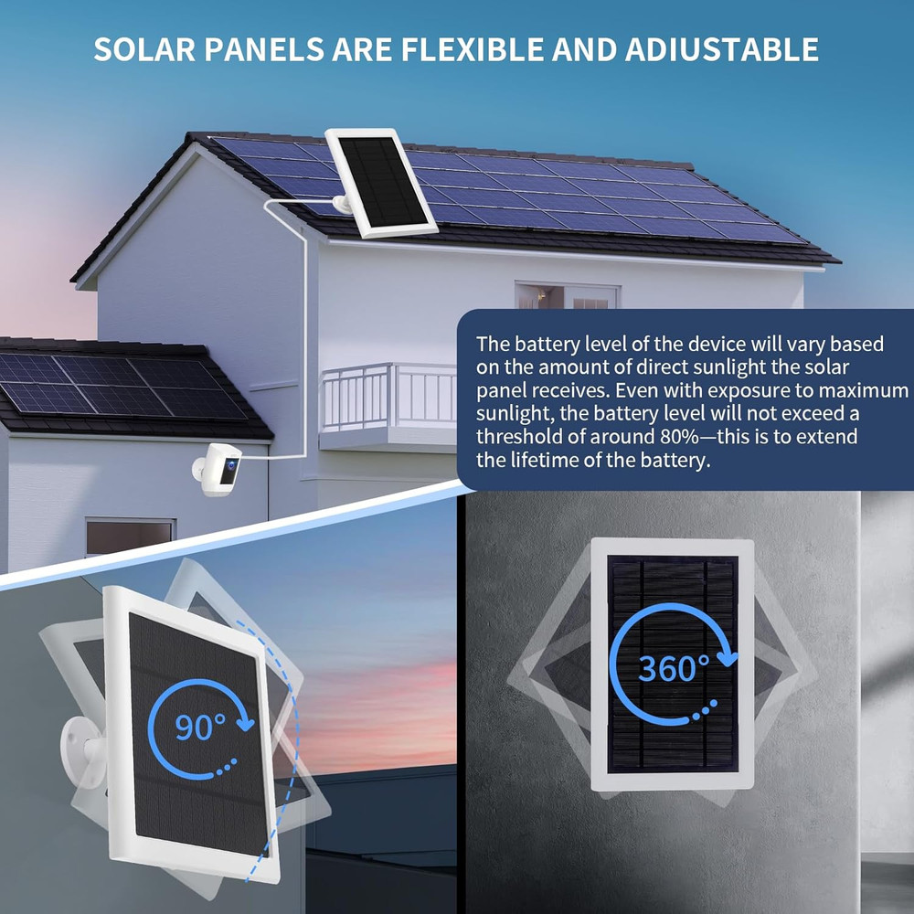 Solar Panel for Ring Camera(2Nd Generation), 2 Pack 5W Solar Panel with 10FT/3M