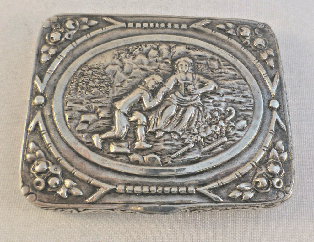 Fancy German Figural Sterling Box- 3 1/4" x 2 3/4"