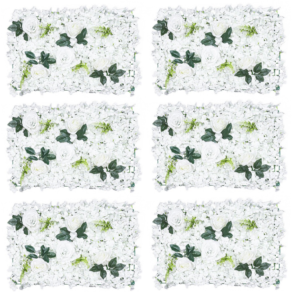 6 PCS Artificial Flower Wall Panel White Hydrangea Rose Wedding Backdrop Decor
