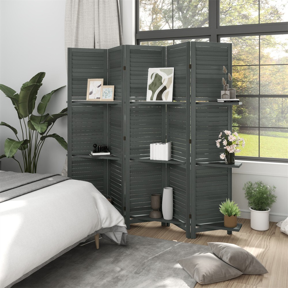 Room Divider Privacy Screen Foldable Design with 5 Panels Gray
