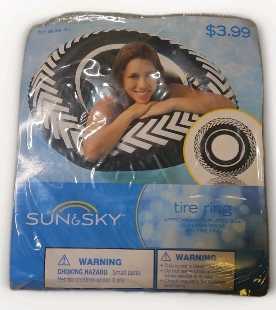Pool Float Tube PVC Tire Ring Inflatable Black 35 inch by Sun & Sky new