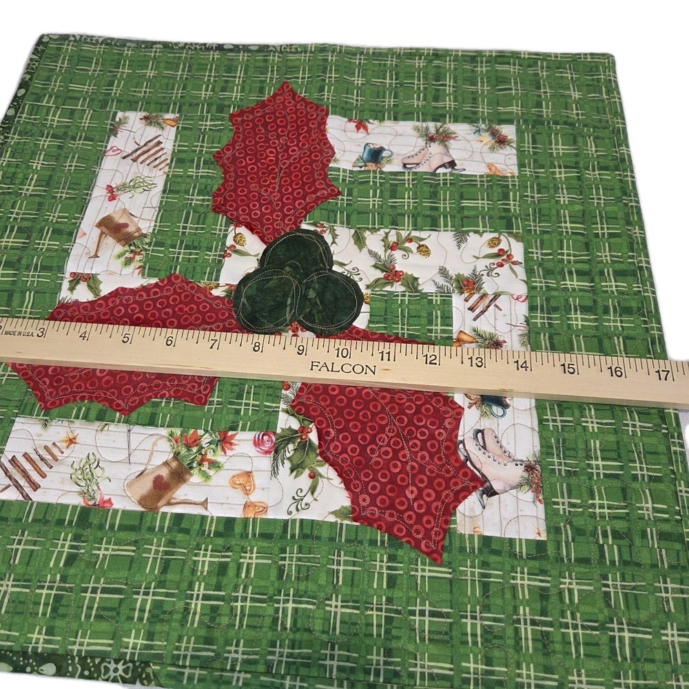 Handmade Quilted Christmas Table Topper Set w/ Runner Holly Patchwork Holiday