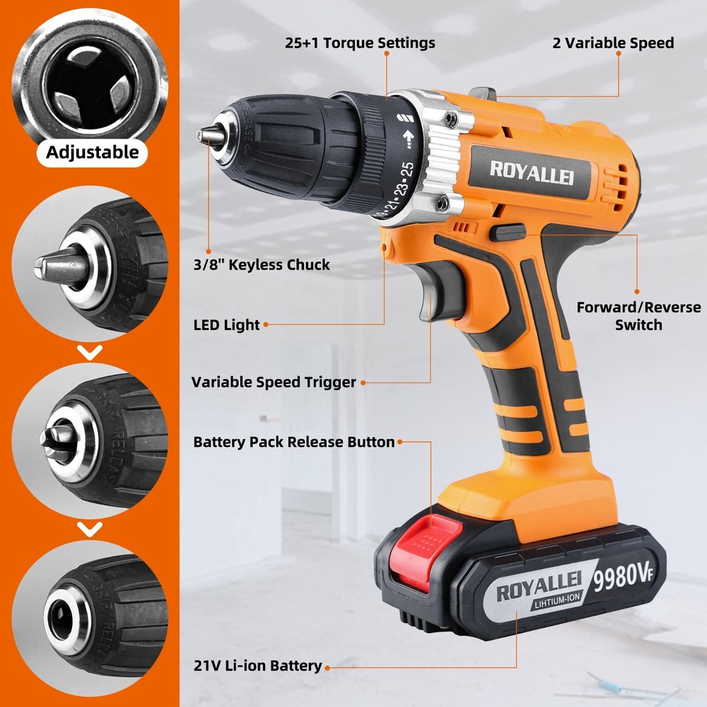 2 Speed Drill Driver Electric Lithium-Ion 1/2 inch Multi-function Cordless Tools