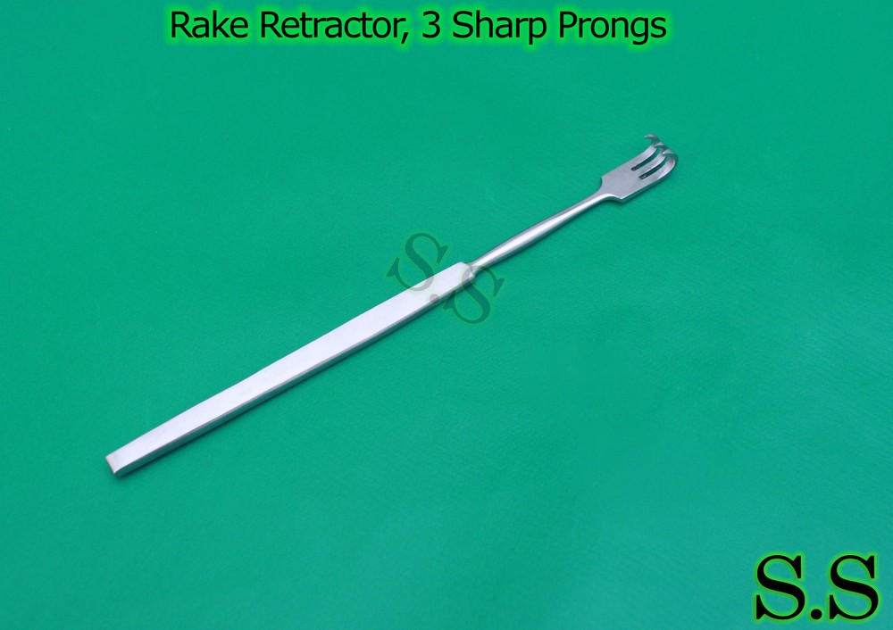 Rake Retractor, 3 Sharp Prongs, Surgical Instruments